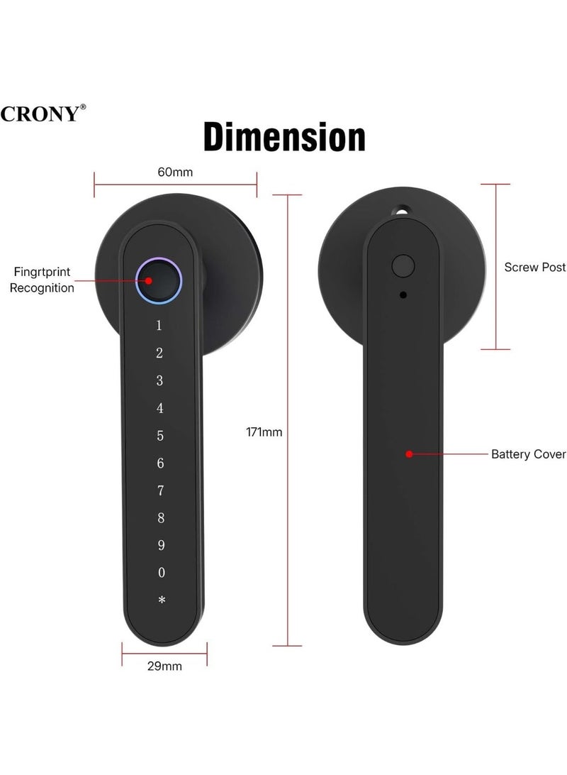 CRONY Smart Fingerprint Door Lock, 5 Unlocked Ways IC Cards, Codes, Keys, APP, Fingerprint, Bluetooth Keyless Entry Front Door for Bedroom, Hotel, Apartment, Home, Office with Digital Keypad Lock - Image 2