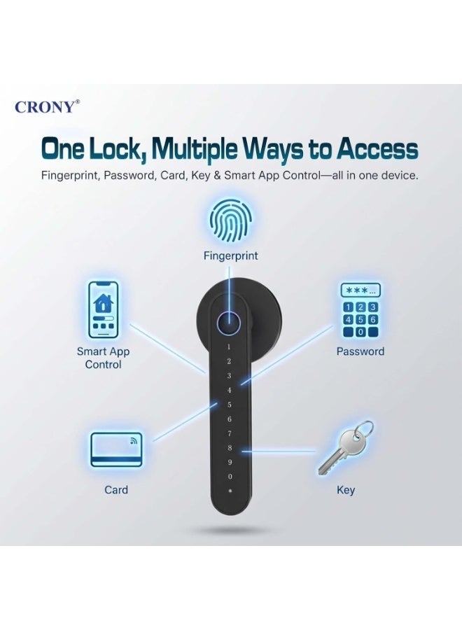 CRONY Smart Fingerprint Door Lock, 5 Unlocked Ways IC Cards, Codes, Keys, APP, Fingerprint, Bluetooth Keyless Entry Front Door for Bedroom, Hotel, Apartment, Home, Office with Digital Keypad Lock - Image 3