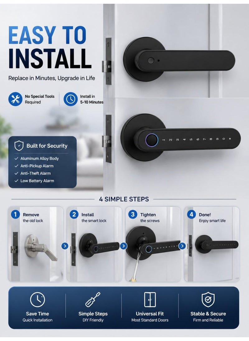 CRONY Smart Fingerprint Door Lock, 5 Unlocked Ways IC Cards, Codes, Keys, APP, Fingerprint, Bluetooth Keyless Entry Front Door for Bedroom, Hotel, Apartment, Home, Office with Digital Keypad Lock - Image 5