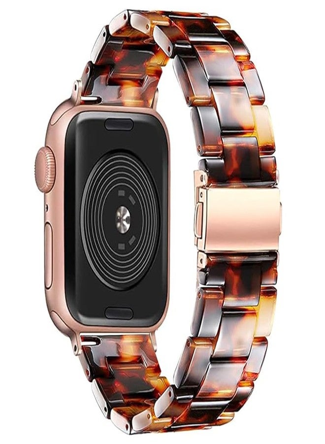 Omter بديل حزام أومتر لساعات آبل 42 مم 41 مم 40 مم 38 مم للنساء والرجال حزام معصم عصري من الراتنج لسلسلة ساعات آي ووتش 11 10 9 8 7 6 SE 5 4 3 2 1 (لون السلحفاة، 42 مم 41 مم 40 مم 38 مم) - Image 2