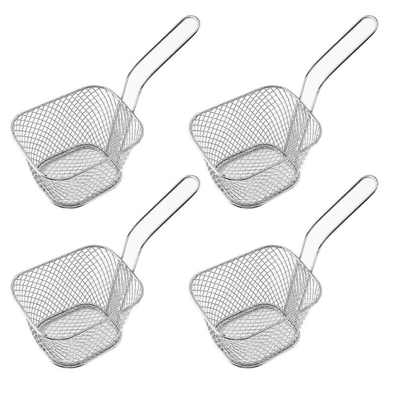 Odowalker 4 Pcs Mini Square Fry Baskets, 4.13×3.3×2.5inch Stainless Steel Fry Basket with Handle Steel French Fry Chip Basket French Fries Desk Food Presentation Mesh Basket Kitchen Cooking Tool - Image 5
