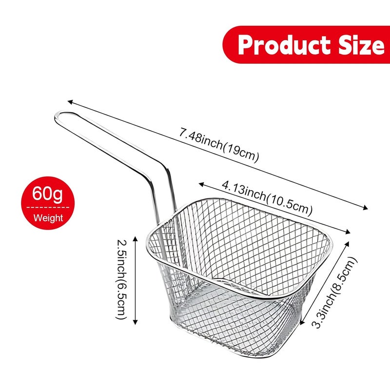 Odowalker 4 Pcs Mini Square Fry Baskets, 4.13×3.3×2.5inch Stainless Steel Fry Basket with Handle Steel French Fry Chip Basket French Fries Desk Food Presentation Mesh Basket Kitchen Cooking Tool - Image 2