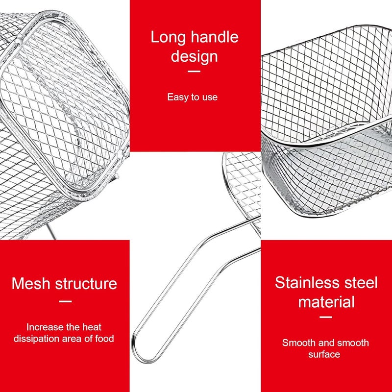 Odowalker 4 Pcs Mini Square Fry Baskets, 4.13×3.3×2.5inch Stainless Steel Fry Basket with Handle Steel French Fry Chip Basket French Fries Desk Food Presentation Mesh Basket Kitchen Cooking Tool - Image 3