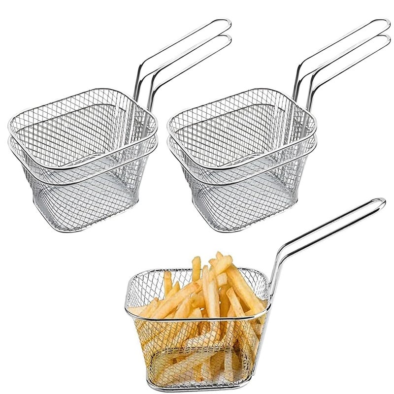 Odowalker 4 Pcs Mini Square Fry Baskets, 4.13×3.3×2.5inch Stainless Steel Fry Basket with Handle Steel French Fry Chip Basket French Fries Desk Food Presentation Mesh Basket Kitchen Cooking Tool - Image 1