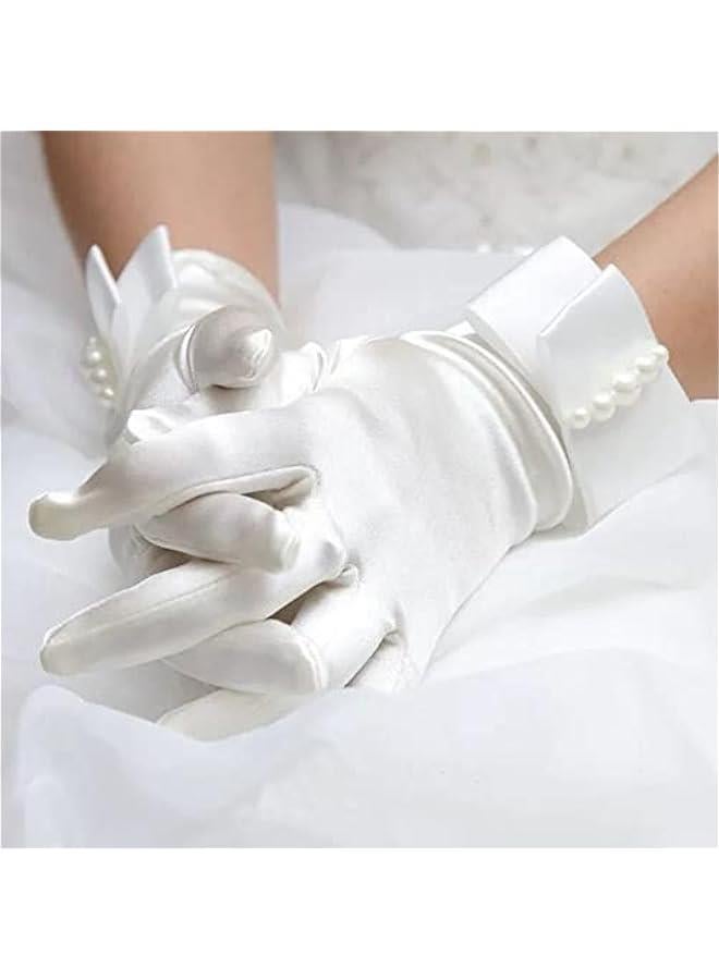 Women Short Satin Gloves Elegant Wrist Length Brides Gloves Women's Gown Gloves for Opera Wedding Banquet Evening Party Dress Accessories - Image 3