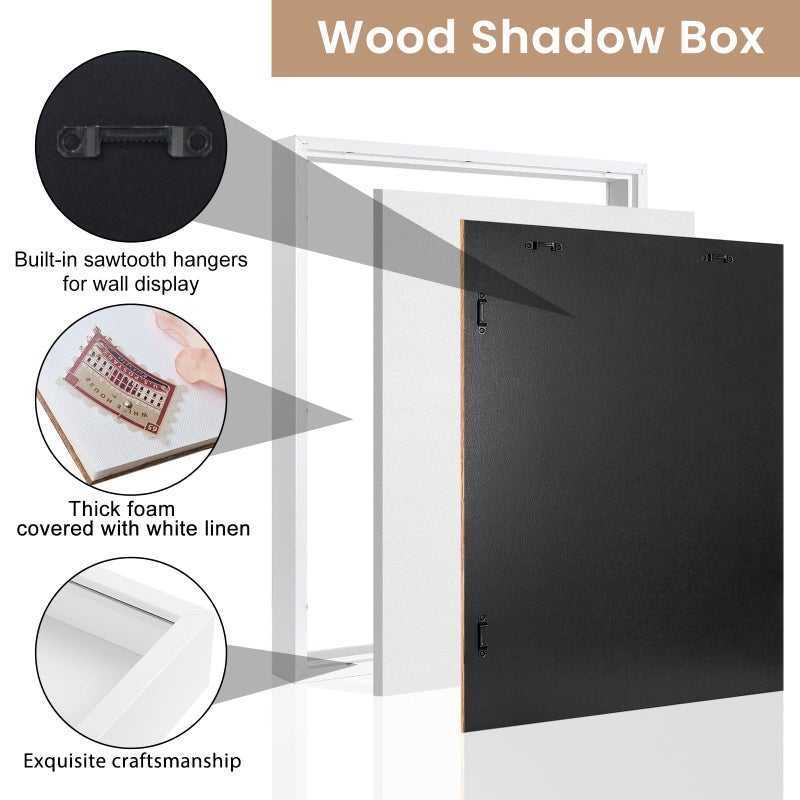 Califortree Large 16x20 Shadow Box Frame with Soft Linen Back - Jersey Frame Memory Display Case, 12 Push Pins Included, White - Image 2