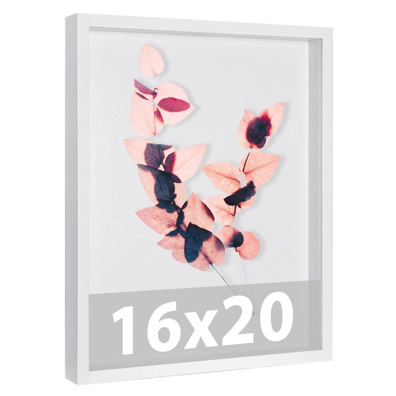Califortree Large 16x20 Shadow Box Frame with Soft Linen Back - Jersey Frame Memory Display Case, 12 Push Pins Included, White - Image 1