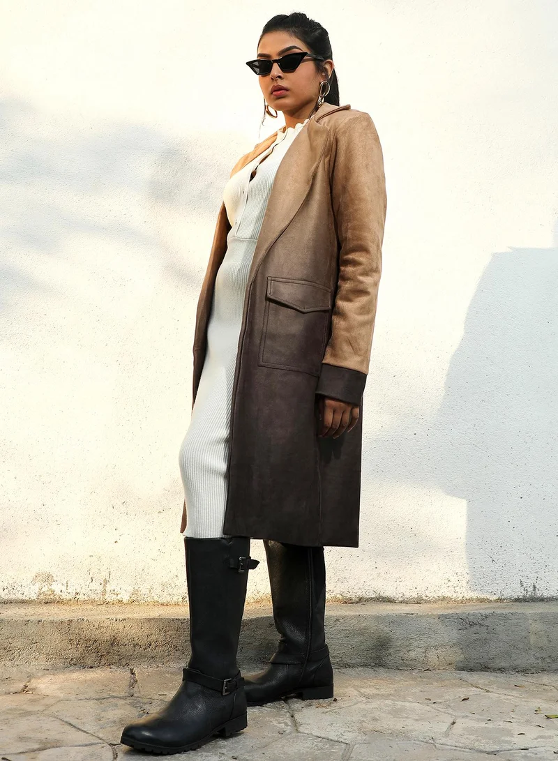 Campus Sutra Campus Sutra Women's Ombre Long Coat With Flap Pocket