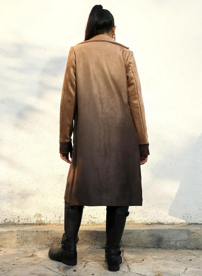 Campus Sutra Campus Sutra Women's Ombre Long Coat With Flap Pocket