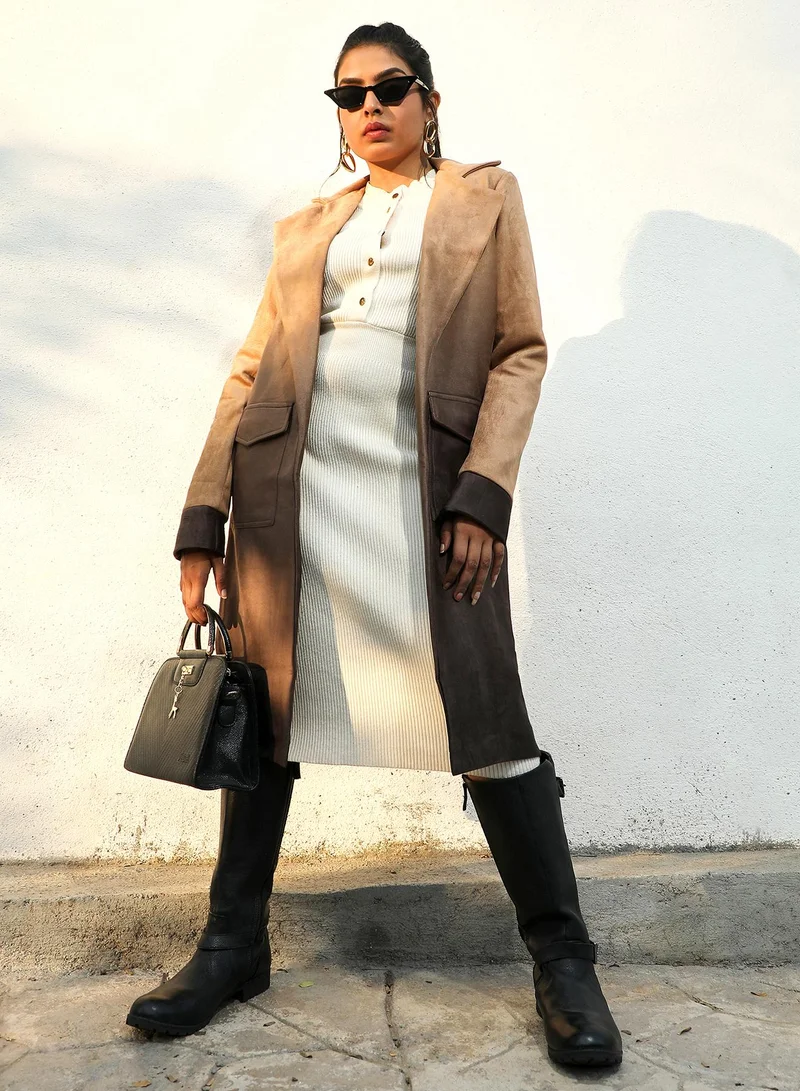 Campus Sutra Campus Sutra Women's Ombre Long Coat With Flap Pocket