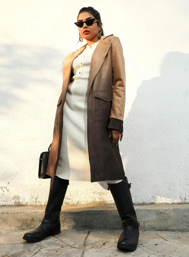 Campus Sutra Campus Sutra Women's Ombre Long Coat With Flap Pocket