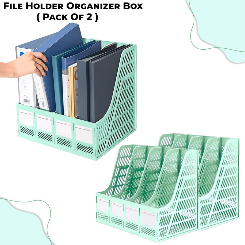 DaKos 4 Compartments Plastic File Rack Paper Holder, Desktop Organizers, Letter Organizer File Holder, Magazine Book Holder Organizer (Pack of 2) (MFP1340) - Image 2