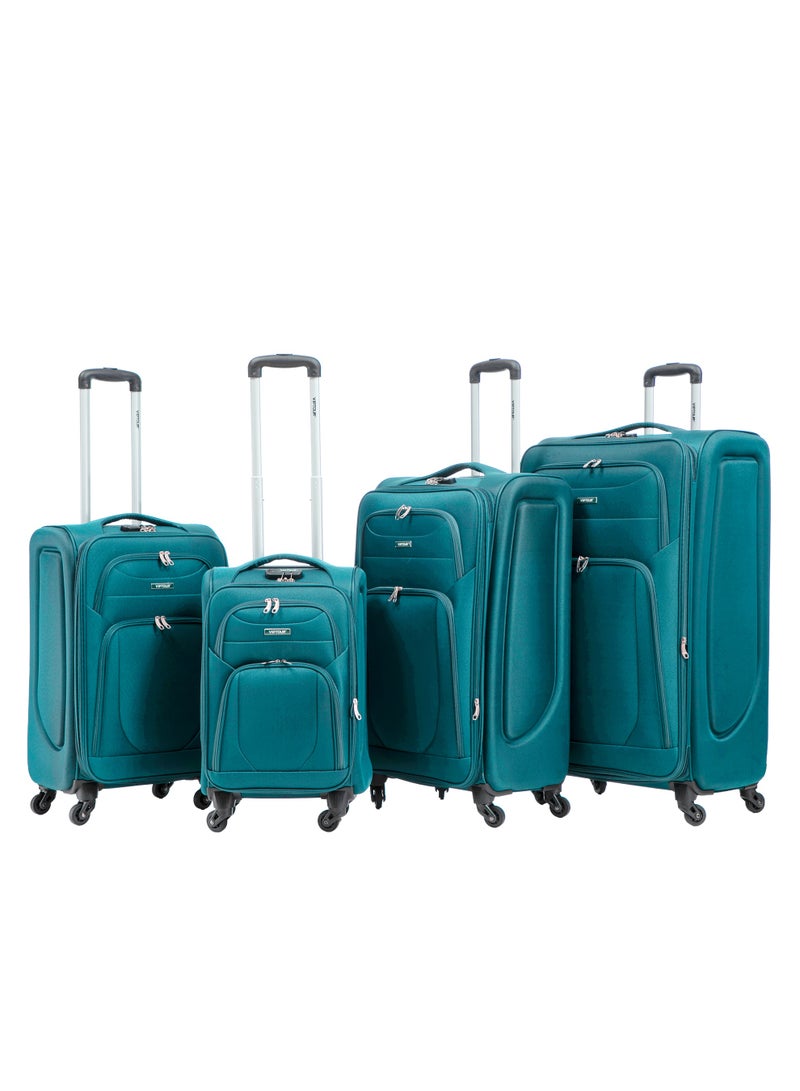 Fabric Luggage Set of 4 Piece Lightweight Suitcase Set of 20", 24", 28", and 32" featuring 360° spinner wheels, a combination lock, an aluminum alloy handle, and a large soft case travel trolley bag design built for all travel needs