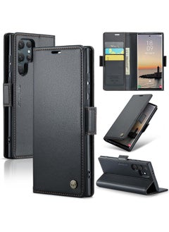 Aookay for Samsung Galaxy S25 Ultra Wallet Case with Credit Card Holder, PU Leather RFID Blocking Folio Flip Kickstand Magnetic Clasp Protective Phone case for Women Men (Black)  - Image 1