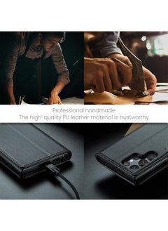 Aookay for Samsung Galaxy S25 Ultra Wallet Case with Credit Card Holder, PU Leather RFID Blocking Folio Flip Kickstand Magnetic Clasp Protective Phone case for Women Men (Black)  - Image 4