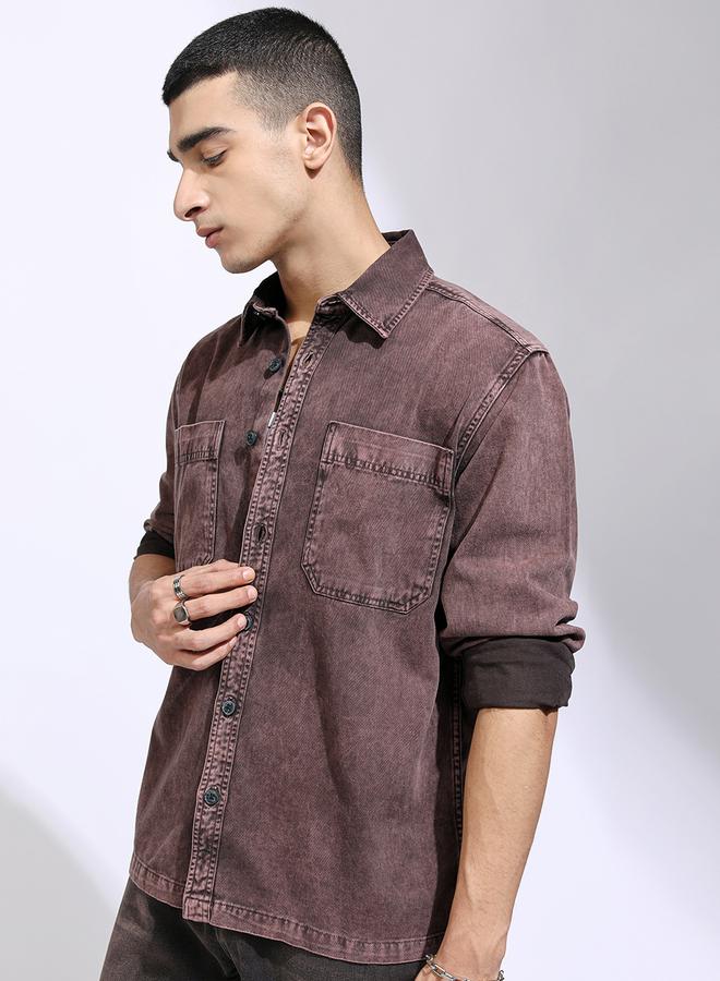 HIGHLANDER Acid Washed Oversized Shirt with Pockets - Image 4
