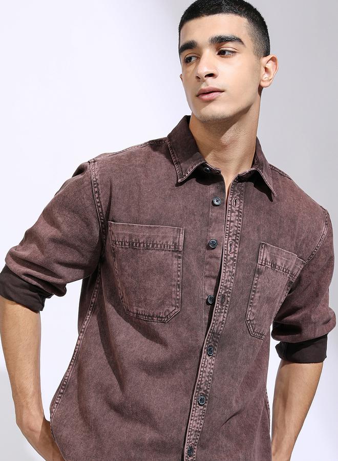 HIGHLANDER Acid Washed Oversized Shirt with Pockets - Image 1