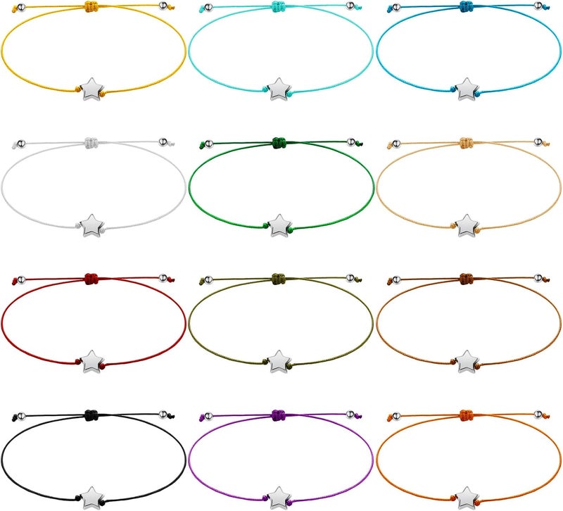Sureio 24 Pcs Star Friendship Bracelets That Fall off Adjustable String Wish Bracelets Back to School Christmas Jewelry Gifts for Women Girls Friendship - Image 1
