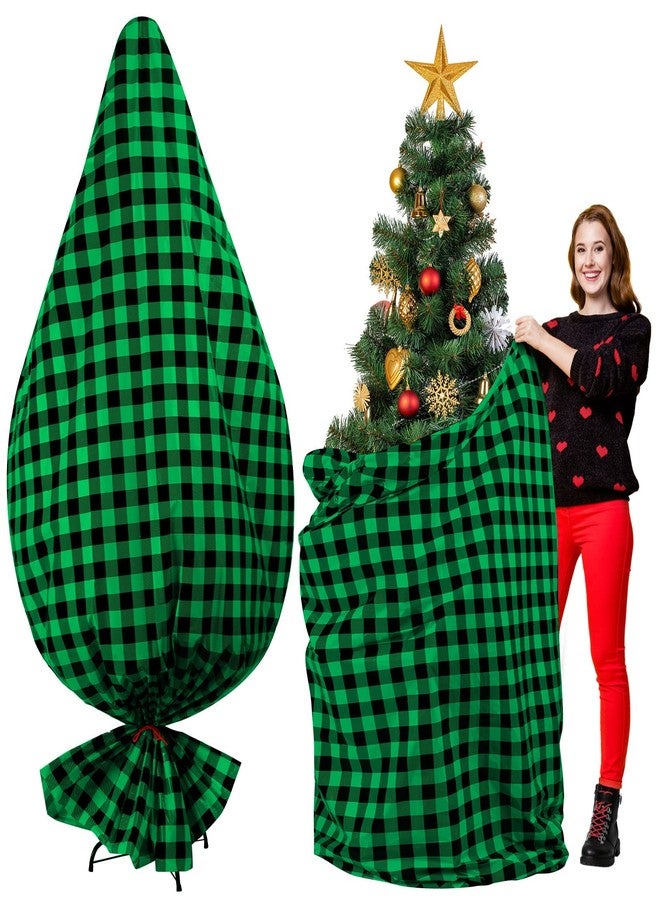 تيلينغ حقيبة تخزين كبيرة لشجرة عيد الميلاد، حقيبة جامبو لإزالة شجرة عيد الميلاد والتخلص منها، حقيبة بلاستيكية مقاومة للماء، غطاء شجرة عيد الميلاد عمودي لزينة شجرة عيد الميلاد (أسود وأخضر، 7.5 قدم) - Image 1