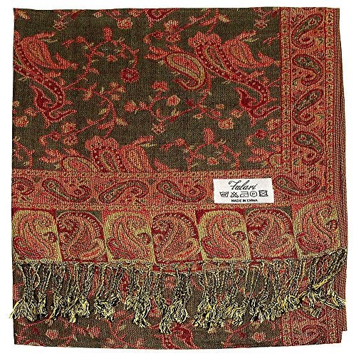 Falari Women's Woven Paisley Pashmina Shawl Wrap Scarf 80" x 27" (Style 1 - Dark Grey) - Image 2