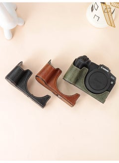 Generic Canon EOSR50 Camera Bag R50 R7 R8 R10 Leather Case Base Removable Battery Camera Case Protective Cover-Color:R10 [Buffalo Pattern PVC] Coffee + Shoulder Strap  - Image 2