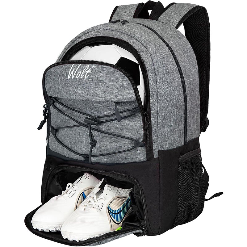 WOLT | Youth Soccer Bag, Soccer Backpack, Basketball Backpack with Cleat Shoe and Ball Compartments Sports Backpack for Volleyball Football for Men Women (Grey) - Image 1