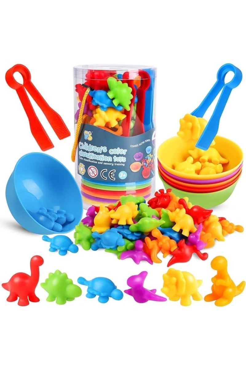 LIMOS Dinosaur Matching Game Set, 48 Pieces with Sorting Bowls, Montessori Educational Toys, Preschool Learning Activities - Image 1