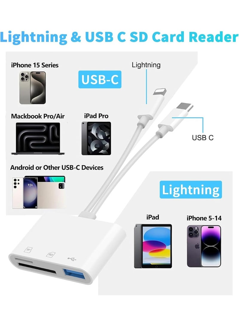 SD Card Reader for iPhone iPad Mac, Lightning & USB-C Dual Connectors Memory Card Reader with SD/Micro SD/USB-A 3 Slots, Digital Camera Adapter to iPhone, Plug & Play - Image 3