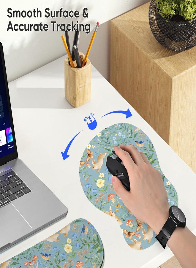 WINTOJO Wrist Rest Support for Mouse Pad Keyboard Set Circle Coaster Gaming Mouse Pad Ergonomic Gel Memory Foam Set for Computer, Laptop, Office, Pain Relief, Comfortably Typing Rabbit KM-40 - Image 4