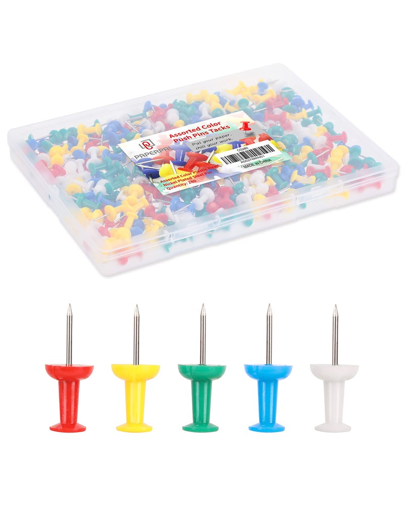 PAPERPAL 280 Assorted Color Push Pins for Cork Board Colorful Thumb Tacks for Wall Hangings Pushpins for Office School Personal Use Standard Size Push Pin Tacks