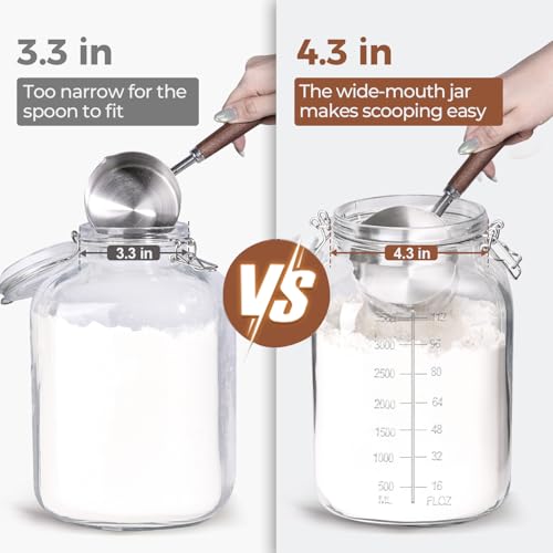 ComSaf 1 Gallon Square Glass Jars with Airtight Lids 135oz Set of 2 ExtraWide Mouth Canisters with Measurement Marks for Bulk Flour Storage Fermenting Kombucha Pickling - Image 3