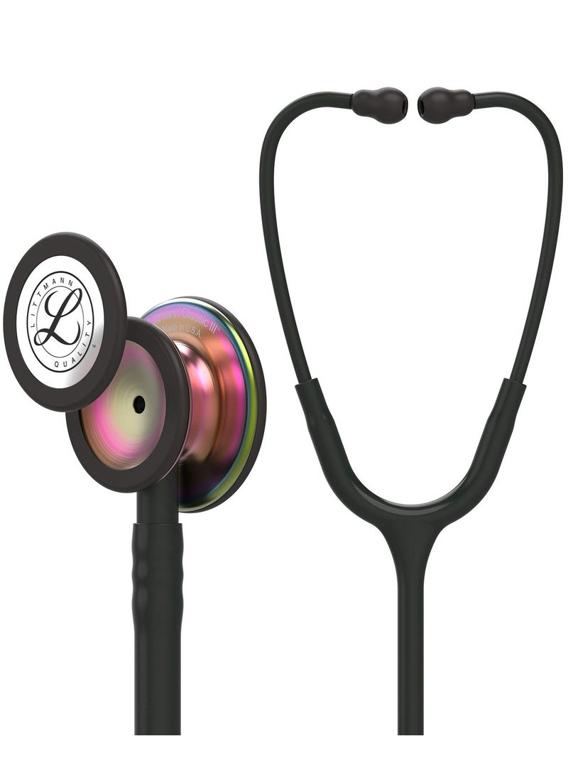 3M Littmann - 3M Littmann Classic III Monitoring Stethoscope, Rainbow-Finish Chestpiece, black stem and headset, Black Tube, 69 cm, 5870 - Image 1