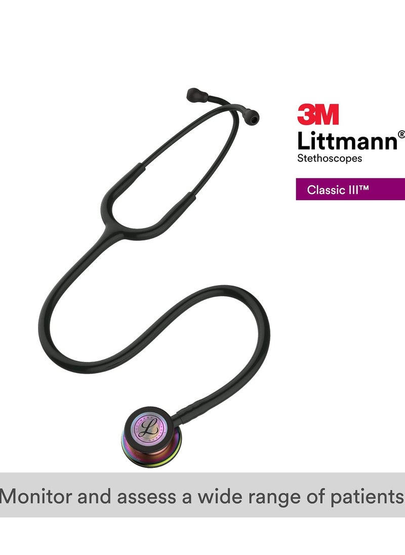 3M Littmann - 3M Littmann Classic III Monitoring Stethoscope, Rainbow-Finish Chestpiece, black stem and headset, Black Tube, 69 cm, 5870 - Image 1
