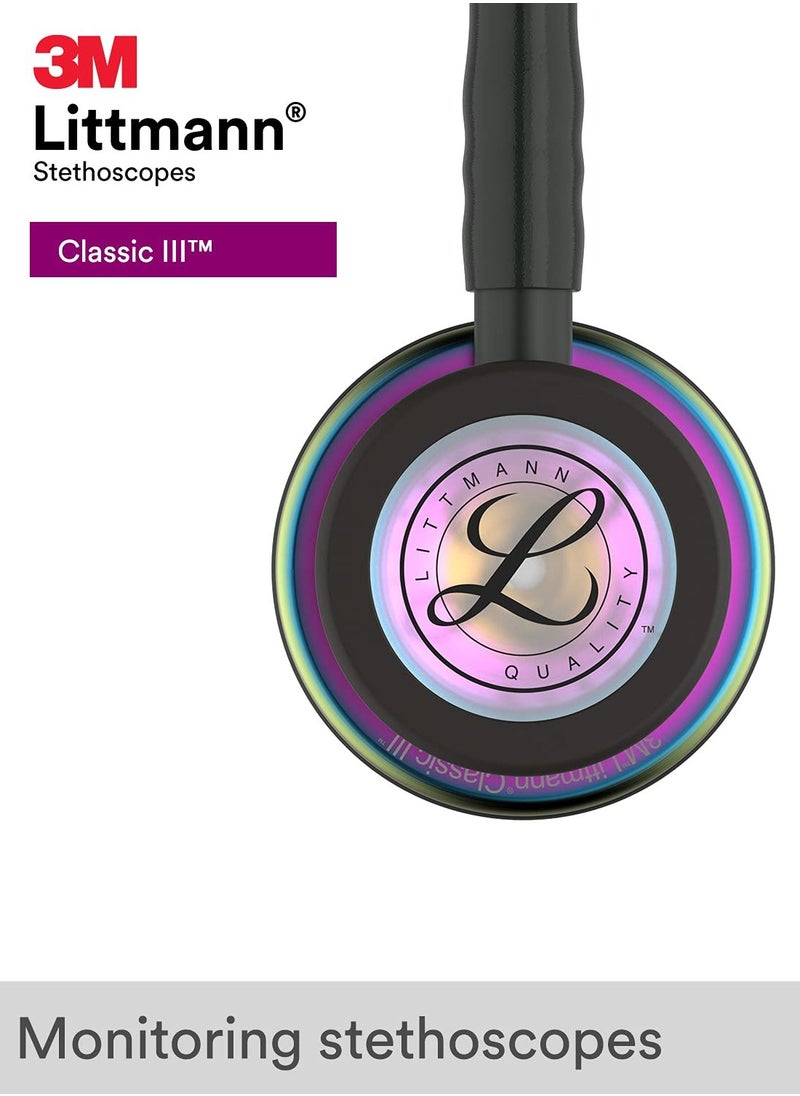 3M Littmann - 3M Littmann Classic III Monitoring Stethoscope, Rainbow-Finish Chestpiece, black stem and headset, Black Tube, 69 cm, 5870 - Image 1