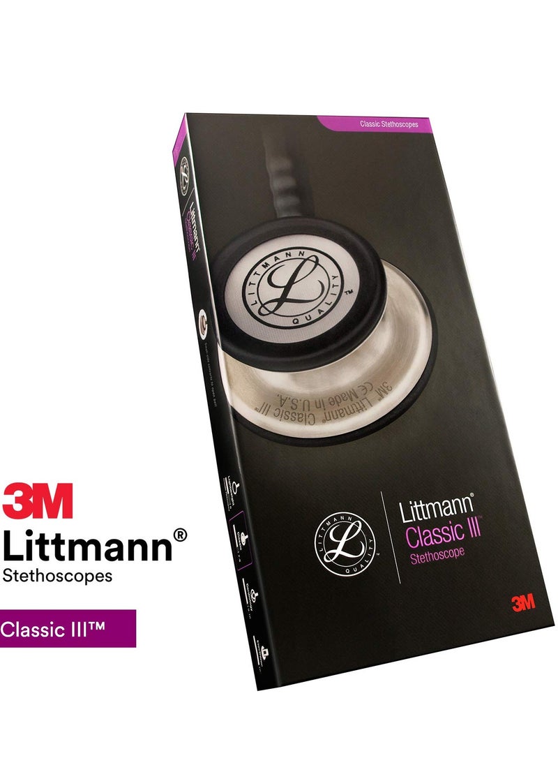 3M Littmann - 3M Littmann Classic III Monitoring Stethoscope, Rainbow-Finish Chestpiece, black stem and headset, Black Tube, 69 cm, 5870 - Image 1