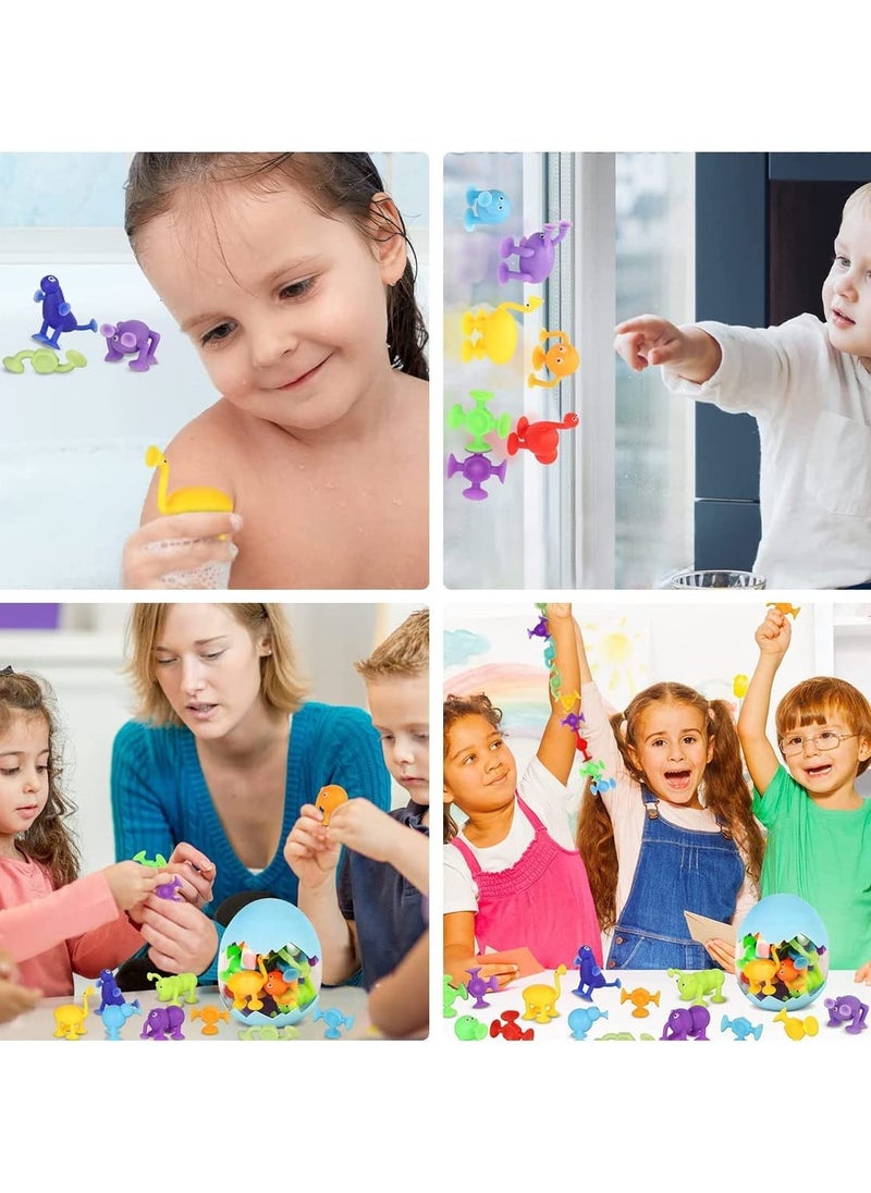 Bebiland 27 PCS Kids Bath Toys, Sensory Toys for Boys and Girls, Fidget Toys, Stress Release Toys, Sucker Toys with Silicone Building Blocks with Dinosaur Eggshell Storage (Random Color)  - Image 3