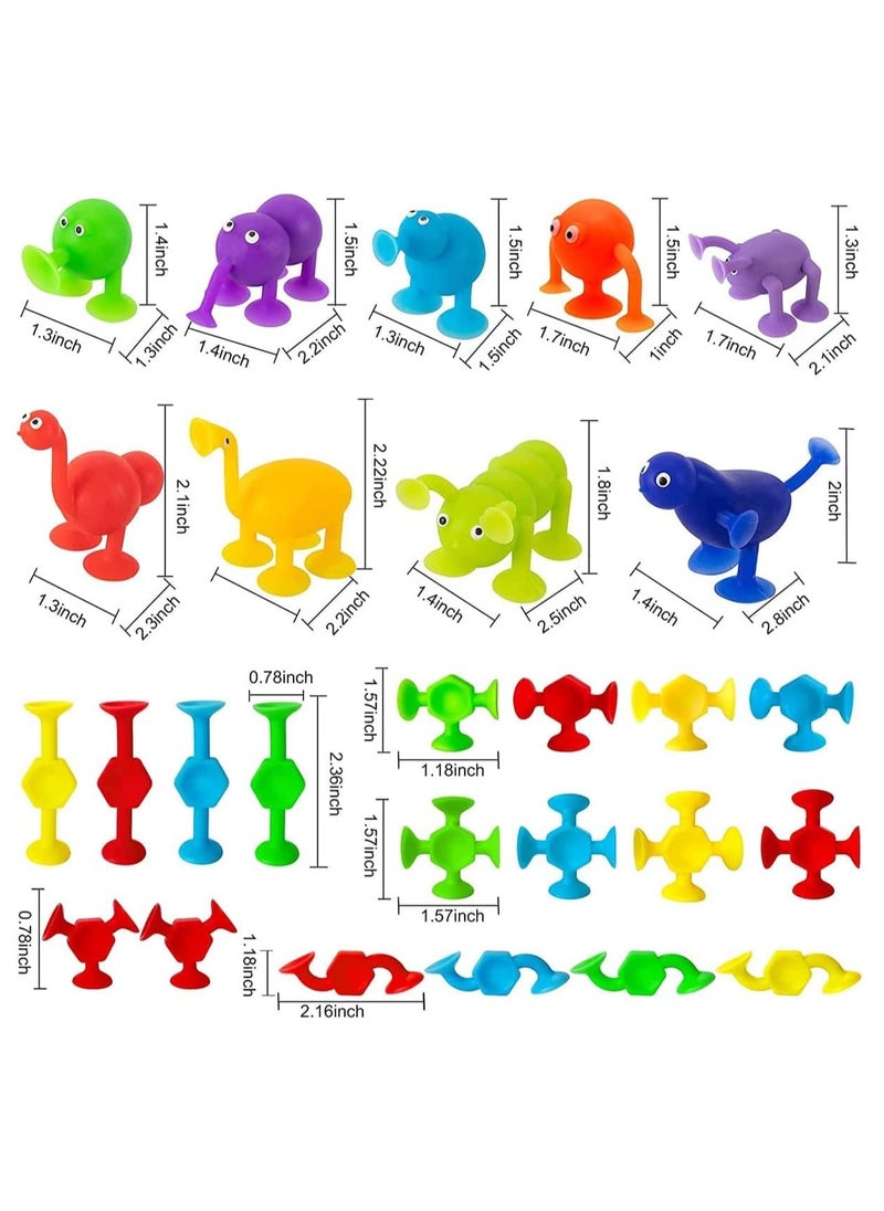 Bebiland 27 PCS Kids Bath Toys, Sensory Toys for Boys and Girls, Fidget Toys, Stress Release Toys, Sucker Toys with Silicone Building Blocks with Dinosaur Eggshell Storage (Random Color)  - Image 2