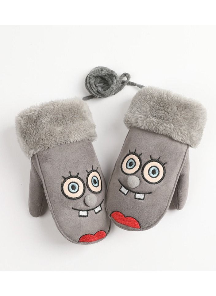 Golovejoy Children's outdoor Windproof Plush Warm And Temperature Locking Cute Cartoon Fluff Gloves In Winter 