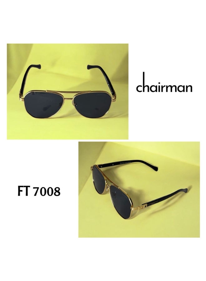 نظارة شمسية افياتور للجنسين من Chairman - موديل FT 7008، إطار ذهبي - Image 1