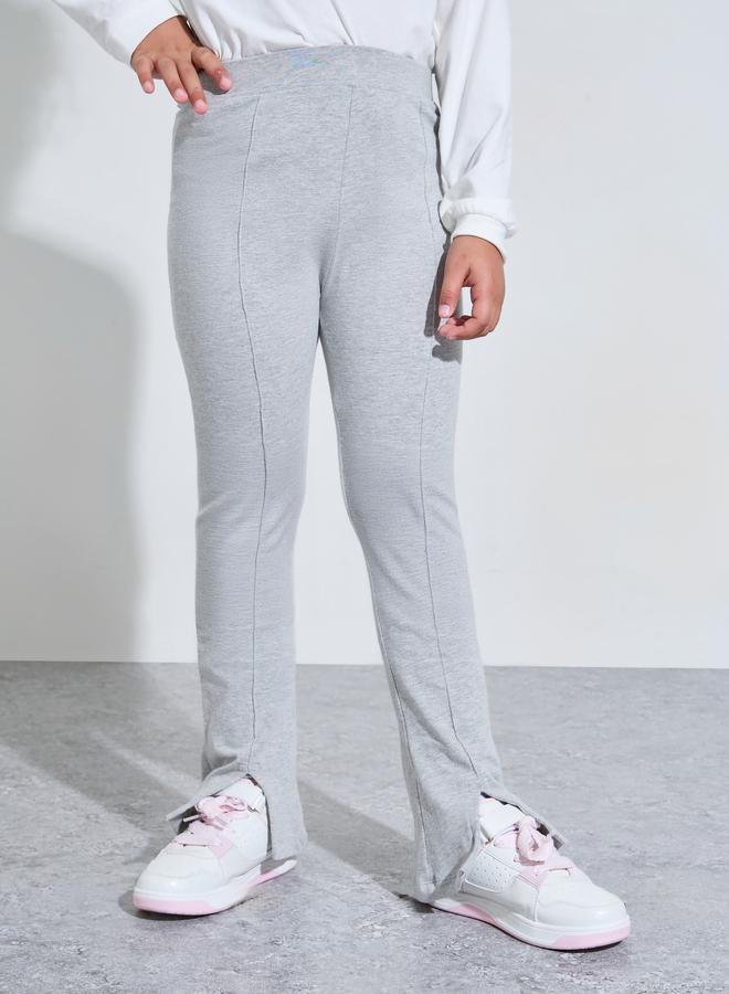 Styli Teen Girls Grey Solid High-Rise Leggings with Front Slit - Image 1