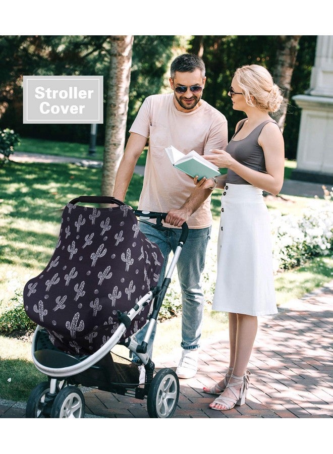 Metplus غطاء مقعد السيارة للأطفال من متبلس، غطاء مقعد السيارة للرضع، غطاء للرضاعة الطبيعية، أغطية مرنة لحاملات الأطفال لعربة الأطفال/عربة التسوق، هدية لمواليد الجدد - صبار أسود - Image 3