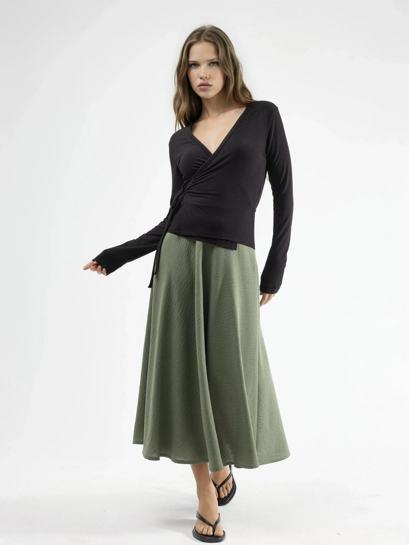 BUSEM High Waist Textured A-Line Maxi Skirt - Image 5