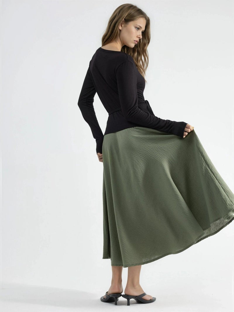 BUSEM High Waist Textured A-Line Maxi Skirt - Image 3