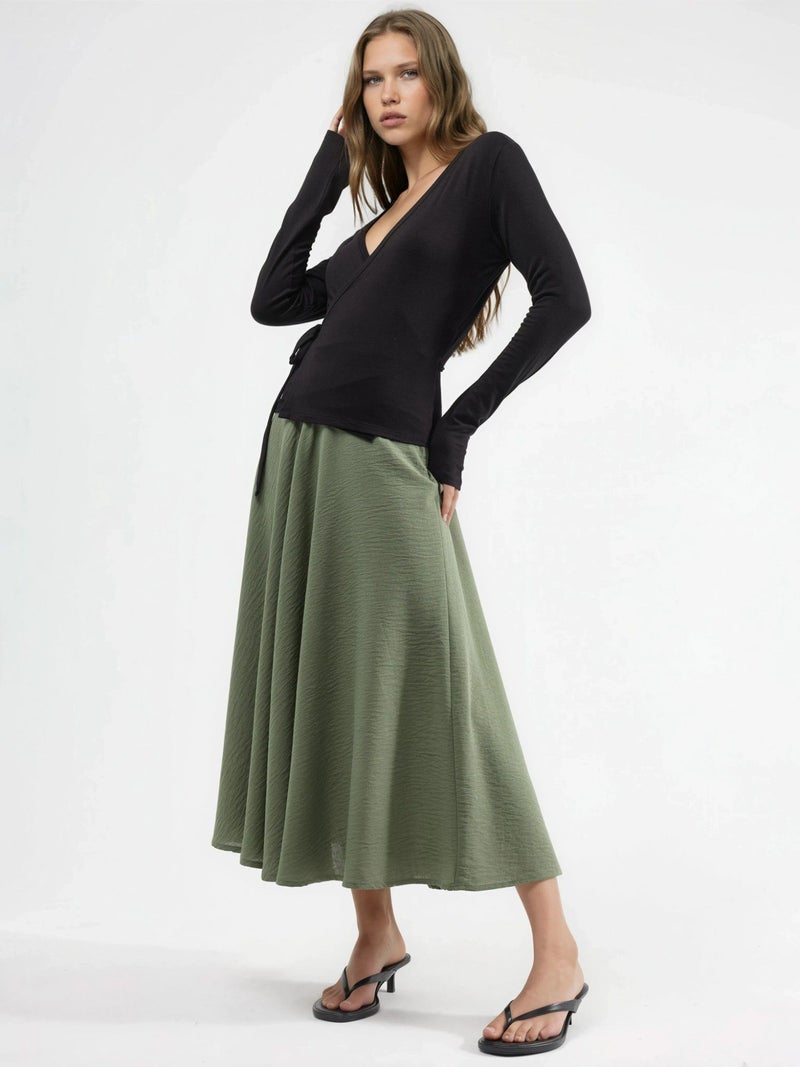 BUSEM High Waist Textured A-Line Maxi Skirt - Image 2