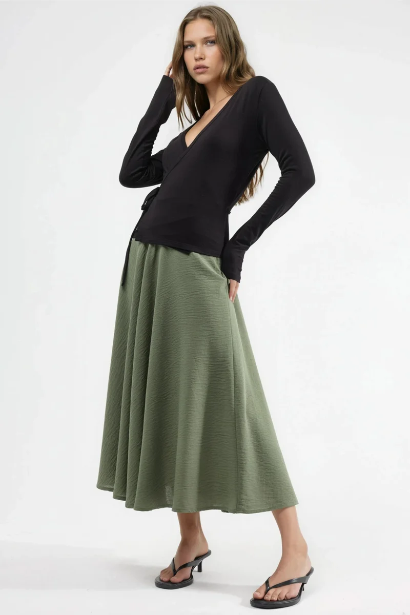 Busem BUSEM High Waist Textured A-Line Maxi Skirt