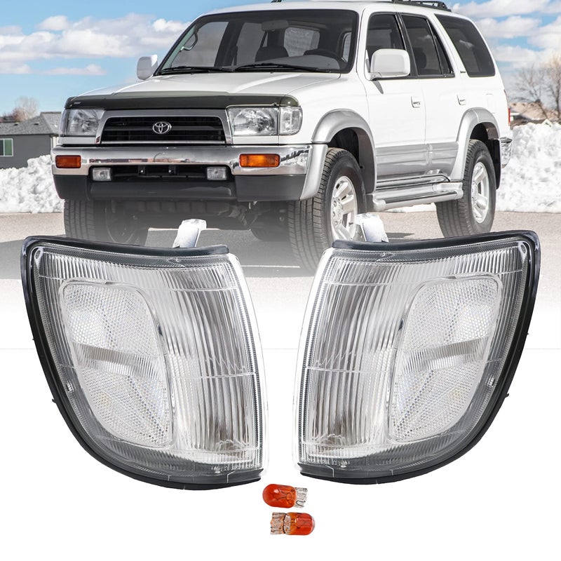 USR DEPO 9698 4Runner أضواء الزاوية مجموعة مصابيح إشارة الانعطاف الأمامية اليسار واليمين متوافقة مع تويوتا 4 رانر 1996-1998 عدسة شفافة بالكامل تأتي مع x2 لمبات كهرمانية