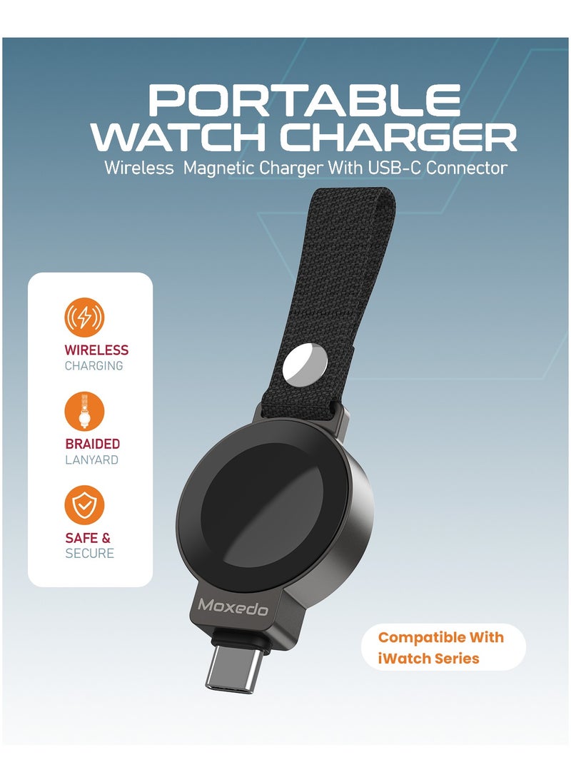 Moxedo Moxedo Portable Watch Charger Wireless Magnetic Charger USB-C Connector with Braided Lanyard Compatible with iWatch Series 10/9/8/7/6/5/4/3/2/SE/Ultra Series  - Image 5