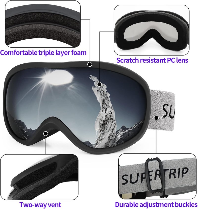 Supertrip Snow Ski Goggles Anti-Fog 100% UV Protection Snowboard Skiing Goggles - Image 4