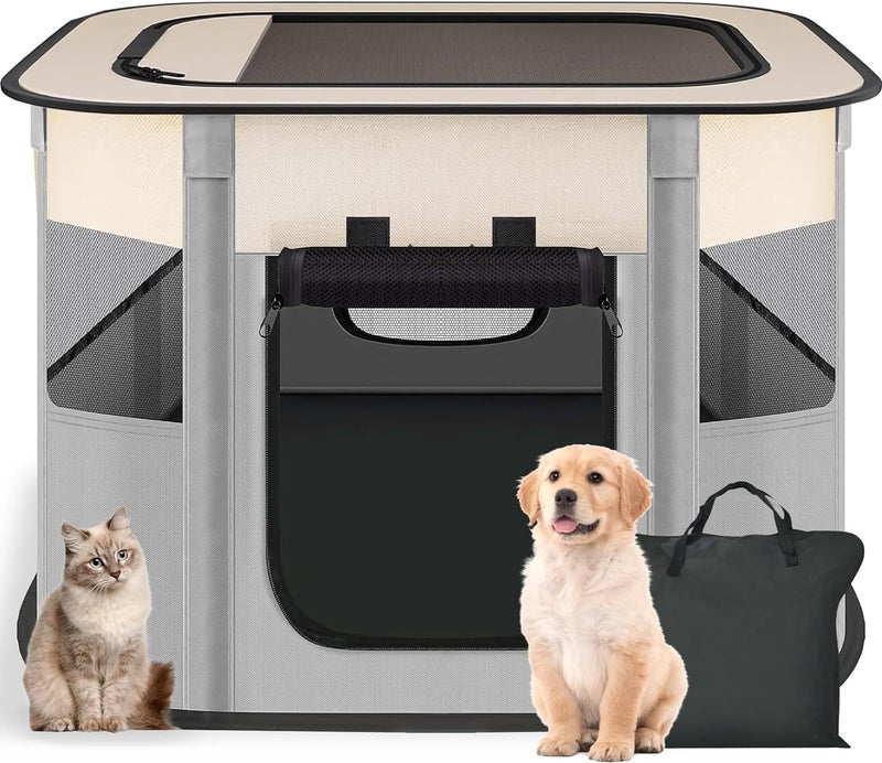 Ankila Foldable Playpen for Dog, Portable Dog Crates Pet Kennel Tent Fence, puppy playpen indoor and outdoor Travel Use Camping with a Carrying Case for Small or Medium Animals, Rabbits, Cat (Grey) - Image 1