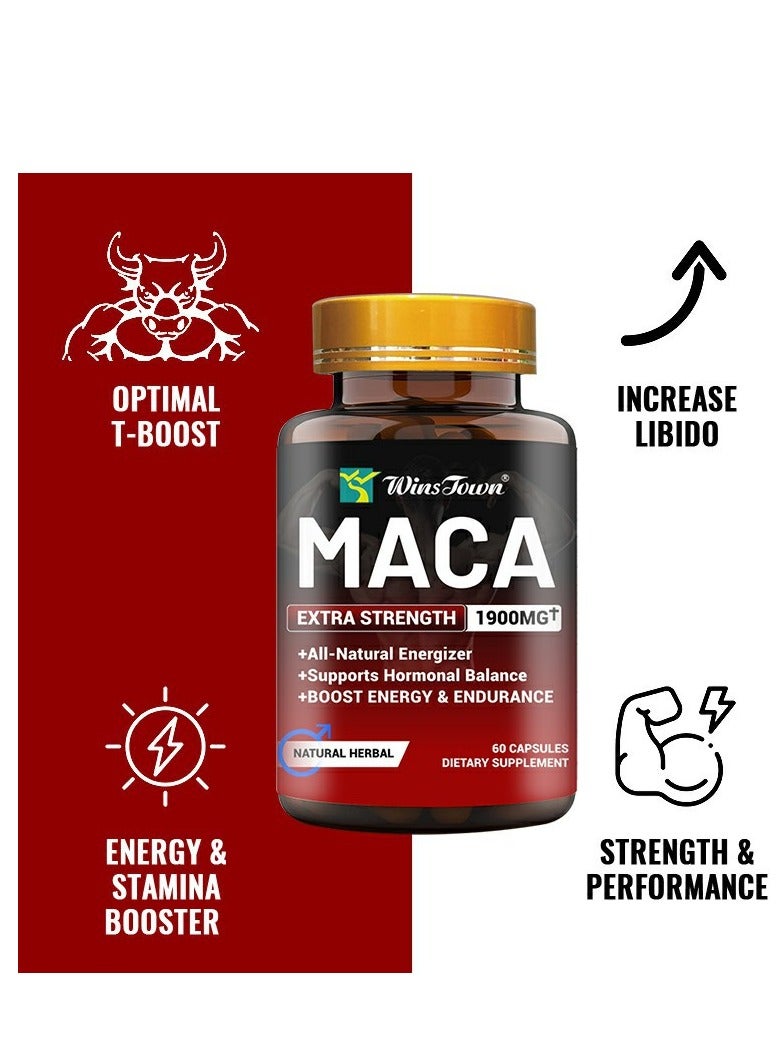 Wins Town MACA Extra Strength Capsules,100% Pure Non-GMO Supports Reproductive Health Natural Energizer - Image 1